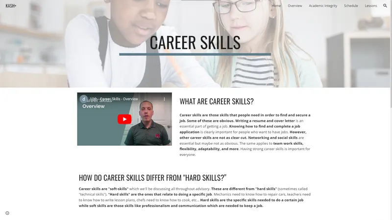 Screenshot of a KASH+ lesson overview page
