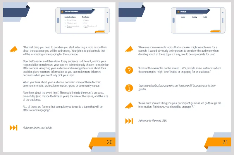 Screenshot of facilitator script pages